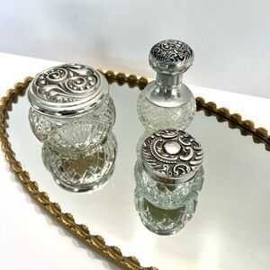 Vintage AVON collectible glass CREAM JARS & perfume bottle in useable condition